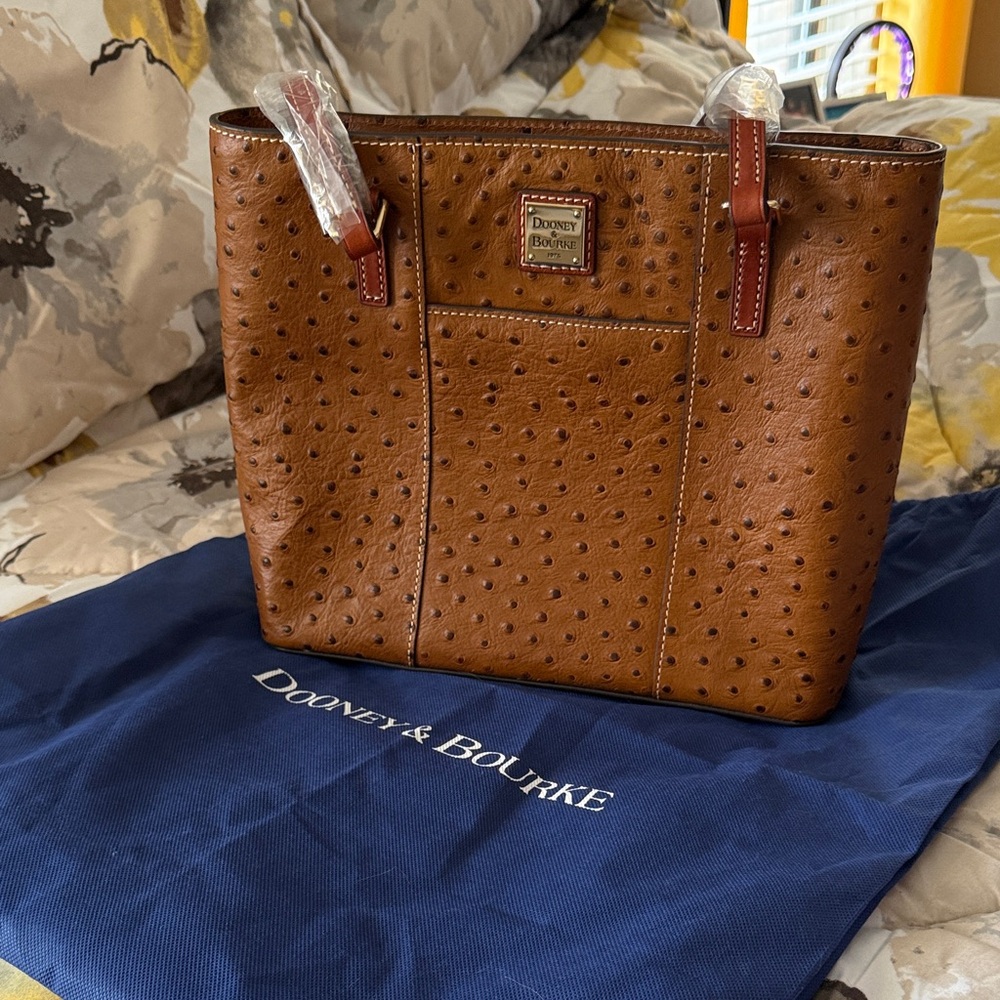 Dooney & Bourke Tan Ostrich-Embossed Tote - Picture 12 of 12